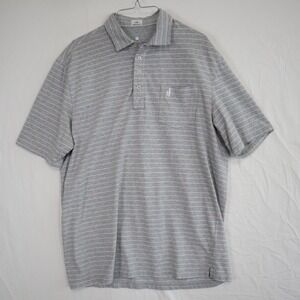 Johnnie-O Polo Shirt Mens Large Hangin Out Knit Pocket Gray Striped Short Sleeve